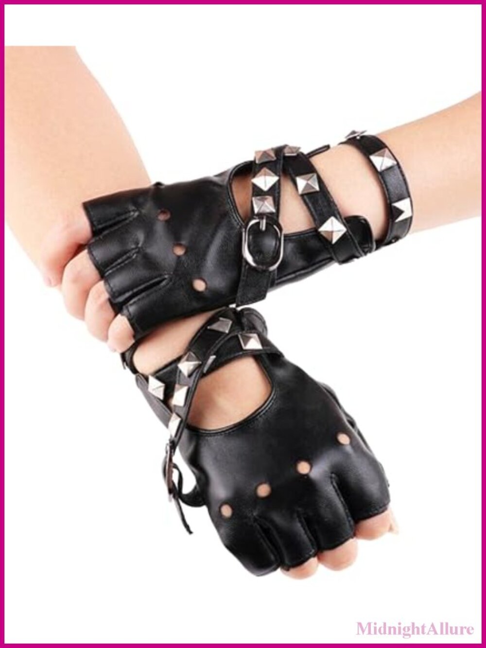 PU Leather Studded Fingerless Gloves Punk Biker Cosplay